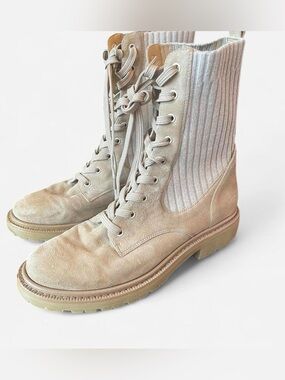 Sam Edelman Women's Lydell combat boots sesame suede & ribbed knit design Size 8